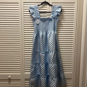 Hill House Nap Dress blue brocade fabric